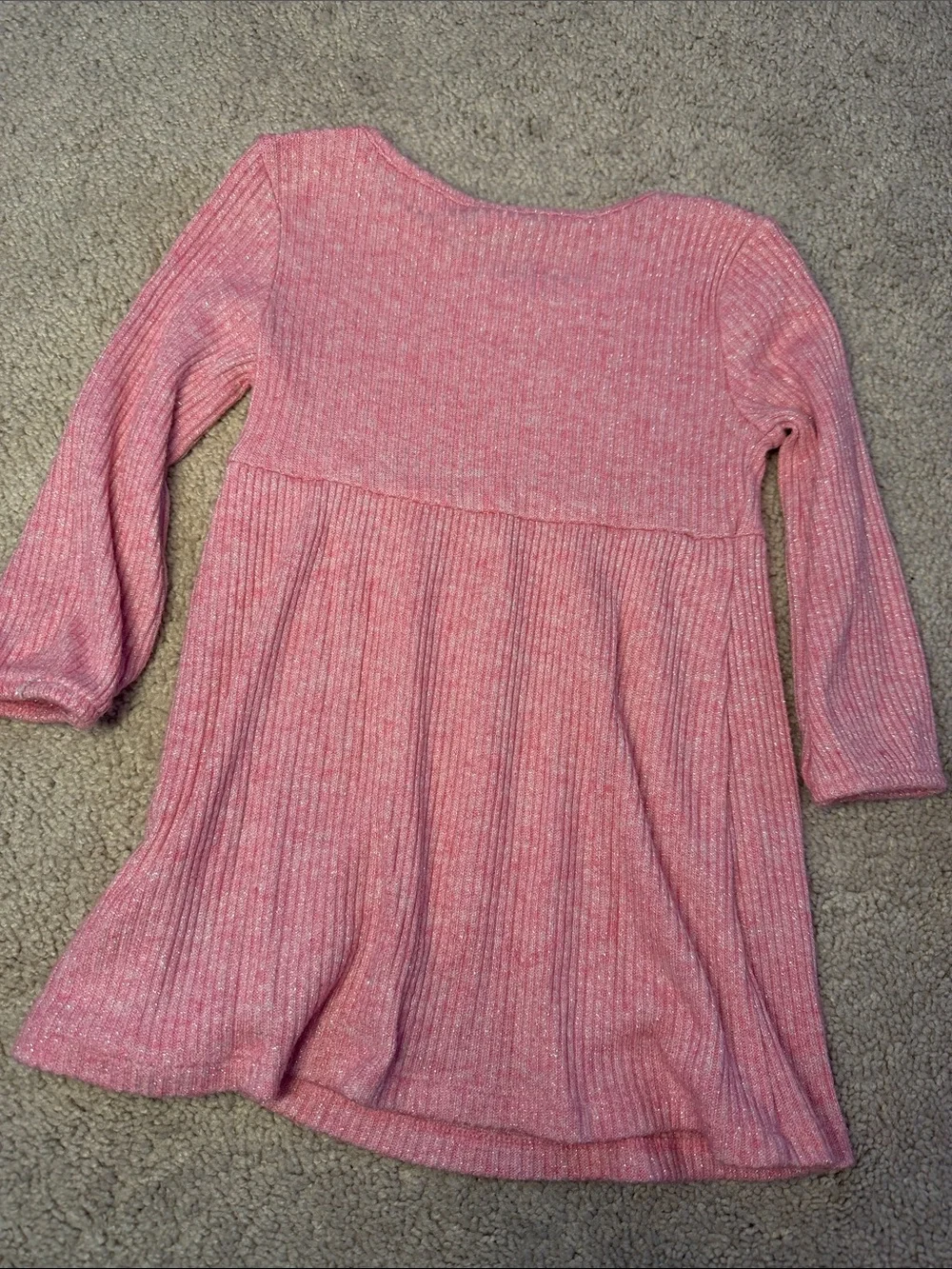 Old Navy Girls Pink Sparkle Ribbed Long-Sleeve Knit Dress